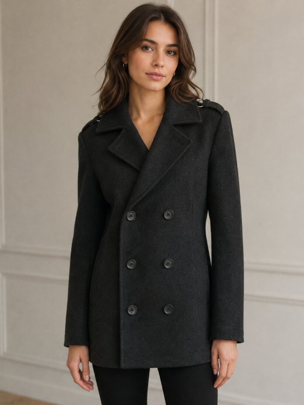 Express Women’s Small Black Wool-Blend Double-Breasted Peacoat